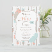 Wild ONE Tribal Arrows Verjaardagsfeest Roze Grijs Kaart (Staand voorkant)