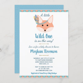 Wild One Tribal Boho Aztec Blue Boy Baby shower Kaart