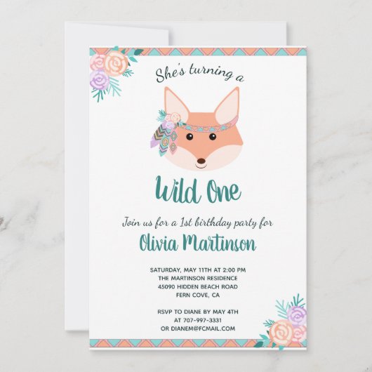 Wild One Tribal Boho Aztec Girl 1ste Birthday Part Kaart (Voorkant)