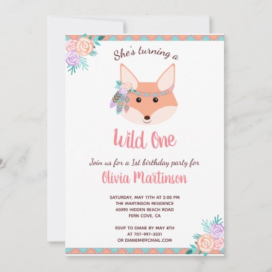 Wild One Tribal Boho Aztec Roze 1e Verjaardagsfees Kaart (Voorkant)