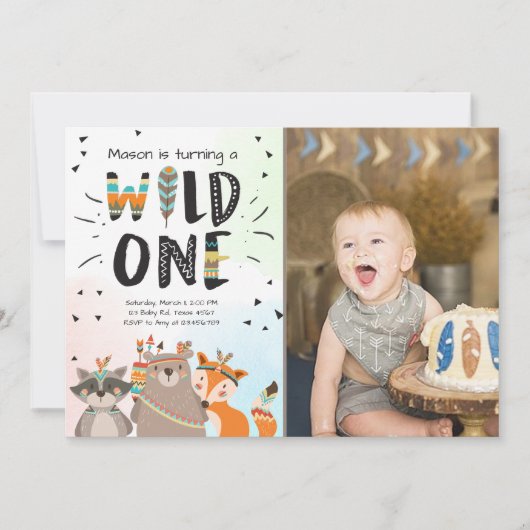 Wild One Tribal Eerste verjaardagsuitnodiging Wood Kaart (Voorkant)