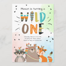 Wild One Tribal Eerste verjaardagsuitnodiging Wood