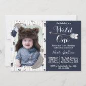 Wild One Tribal First Birthday Blue Foto Kaart (Voorkant)