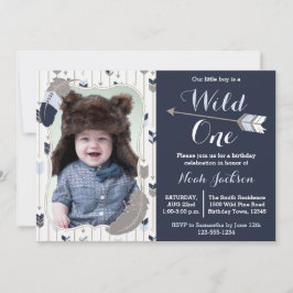 Wild One Tribal First Birthday Blue Foto Kaart