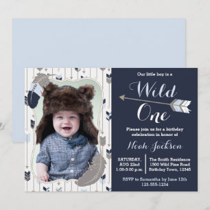 Wild One Tribal First Birthday Blue Foto Kaart