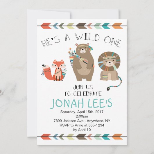 Wild One - Tribal First Birthday Invitation Kaart (Voorkant)
