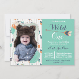 Wild One Tribal First Birthday Photo Invitation Kaart
