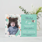 Wild One Tribal First Birthday Photo Invitation Kaart (Staand voorkant)