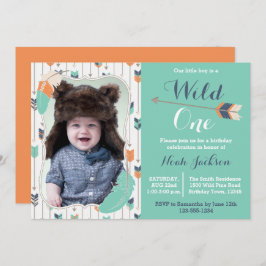 Wild One Tribal First Birthday Photo Invitation Kaart