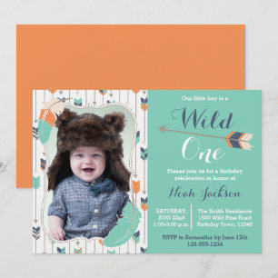 Wild One Tribal First Birthday Photo Invitation Kaart
