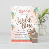 Wild One Tribal First verjaardagsuitnodiging Woodl Kaart (Staand voorkant)