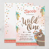 Wild One Tribal First verjaardagsuitnodiging Woodl Kaart (Voorkant / Achterkant)