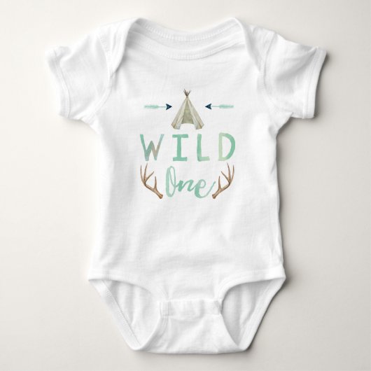 Wild One Tribal Teepee Blue Baby Boy Bodysuit (Voorkant)