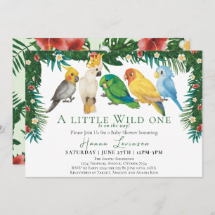 Wild One Tropical Exotic Parrots Baby shower Kaart