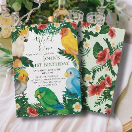 Wild One Tropical Exotic Parrots Boy 1st Birthday Kaart