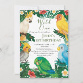 Wild One Tropical Exotic Parrots Boy 1st Birthday Kaart (Voorkant)