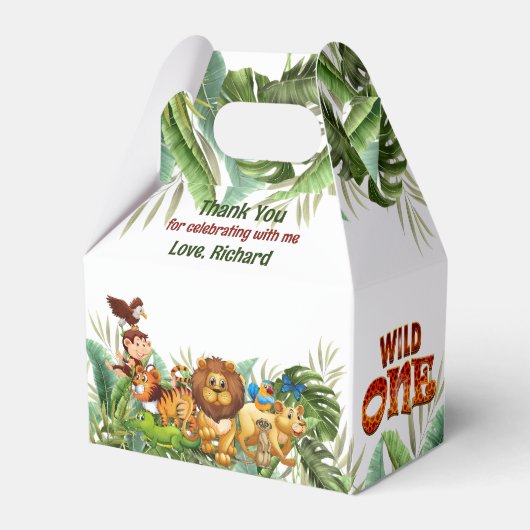 Wild One Tropical First Birthday Party Dank u Bedankdoosjes (Voorkant Zijde)