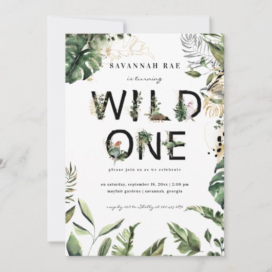 Wild One Tropical Greenery 1st Birthday Kaart (Voorkant)