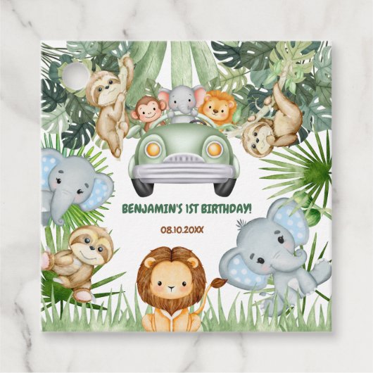 Wild One Tropical Jungle Animals Birthday Bedankjes Labels (Voorkant)