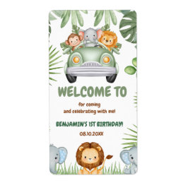 Wild One Tropical Jungle Animals Birthday Etiket