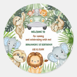 Wild One Tropical Jungle Animals Birthday Ronde Sticker