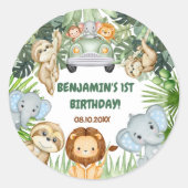 Wild One Tropical Jungle Animals Birthday Ronde Sticker (Voorkant)