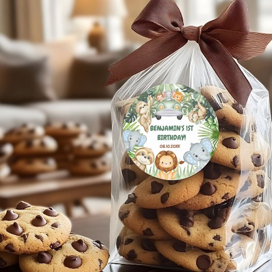 Wild One Tropical Jungle Animals Birthday Ronde Sticker