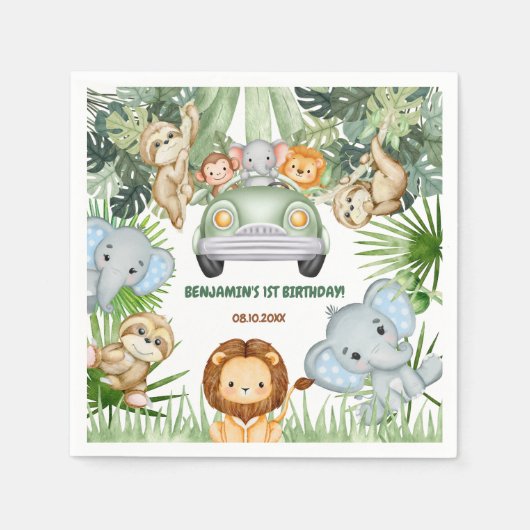 Wild One Tropical Jungle Animals Birthday Servet (Voorkant)