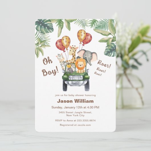 Wild One Tropical Jungle Safari Boy Baby Shower  Kaart (Staand voorkant)