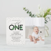 Wild One Tropical Modern 1st Birthday foto Kaart (Staand voorkant)