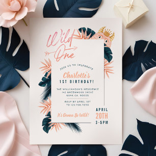 Wild One Tropical Oerwoud Pink Monster Birthday Kaart