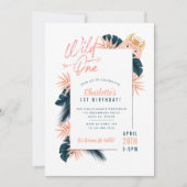 Wild One Tropical Oerwoud Pink Monster Birthday Kaart (Voorkant)