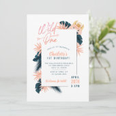 Wild One Tropical Oerwoud Pink Monster Birthday Kaart (Staand voorkant)