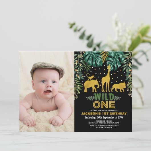 Wild One Tropical Oerwoud Safari 1e verjaardagsfee Kaart (Staand voorkant)