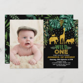 Wild One Tropical Oerwoud Safari 1e verjaardagsfee Kaart (Voorkant / Achterkant)