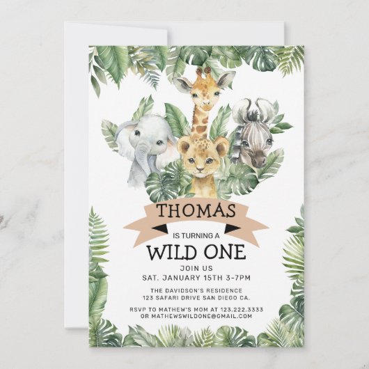 Wild One Tropical Oerwoud Safari Verjaardag Kaart (Voorkant)