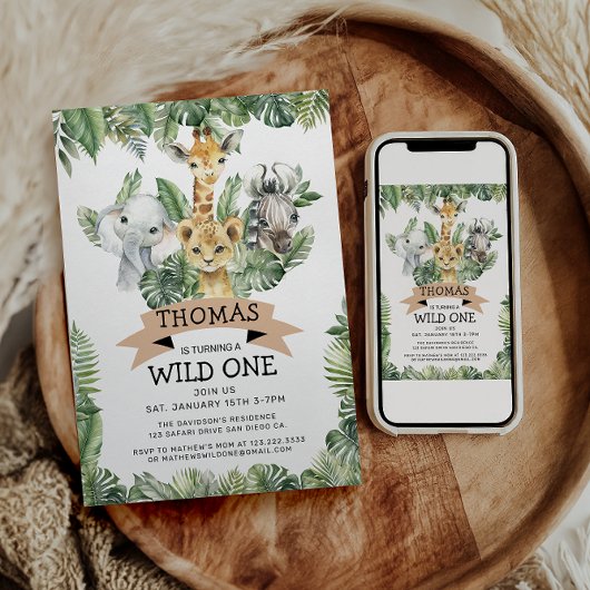 Wild One Tropical Oerwoud Safari Verjaardag Kaart