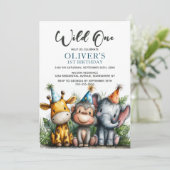 Wild One Tropical Safari Animals 1st Birthday Kaart (Staand voorkant)