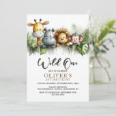 Wild One Tropical Safari Animals 1st Birthday Kaart (Staand voorkant)