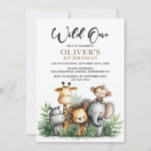 Wild One Tropical Safari Animals 1st Birthday Kaart (Voorkant)
