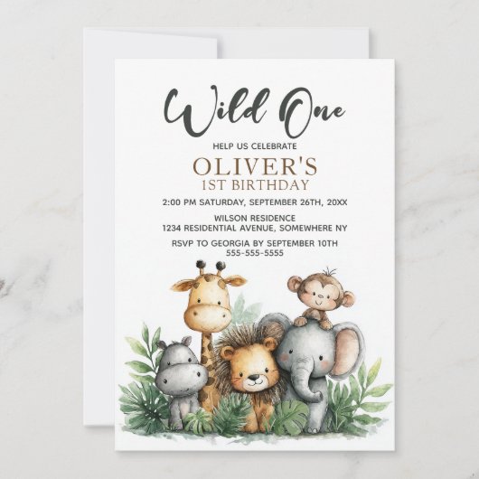 Wild One Tropical Safari Animals 1st Birthday Kaart (Voorkant)