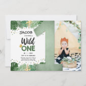Wild One Tropical Safari Boy Gold Eerste Verjaarda Kaart (Voorkant)