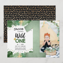Wild One Tropical Safari Boy Gold Eerste Verjaarda