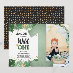 Wild One Tropical Safari Boy Gold Eerste Verjaarda Kaart