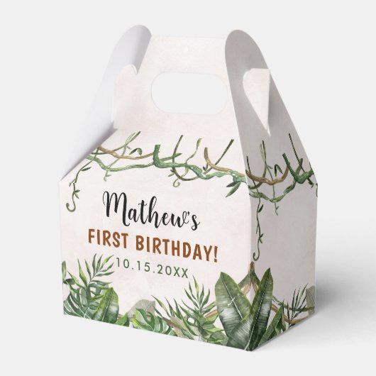 Wild One Tropical Safari Eerste Verjaardag Bedankdoosjes (Voorkant Zijde)