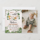Wild One Tropical Safari Eerste Verjaardag Foto Kaart (Voorkant)