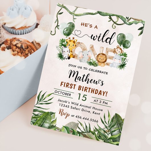 Wild One Tropical Safari Eerste Verjaardag Kaart