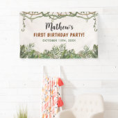 Wild One Tropical Safari Eerste Verjaardag Spandoek (Insitu)