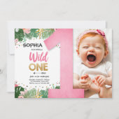 Wild One Tropical Safari Girl Pink eerste verjaard Kaart (Voorkant)