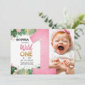 Wild One Tropical Safari Girl Pink eerste verjaard Kaart (Staand voorkant)